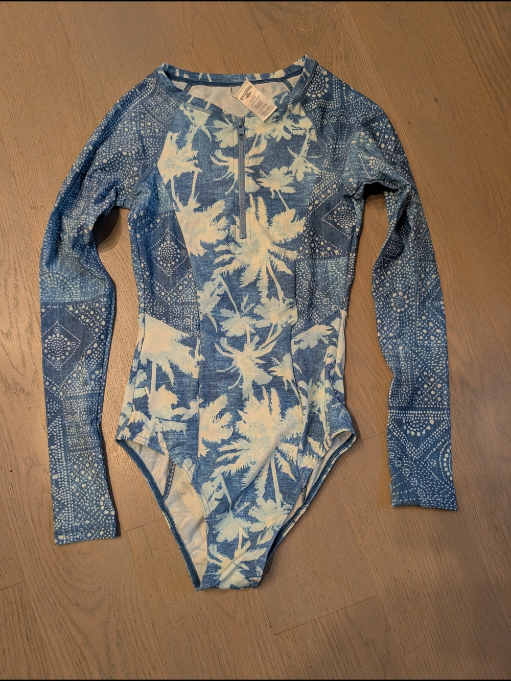 Billabong Blue Palm-Print Long Sleeve One-Piece Swimsuit, NWOT